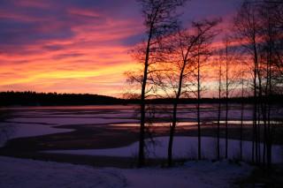 winter evening in lake Liekune